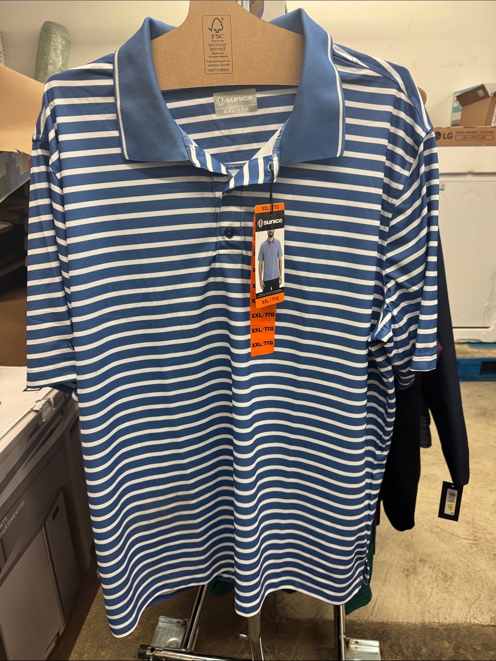 Sunice Blue & White Striped Golf Polo